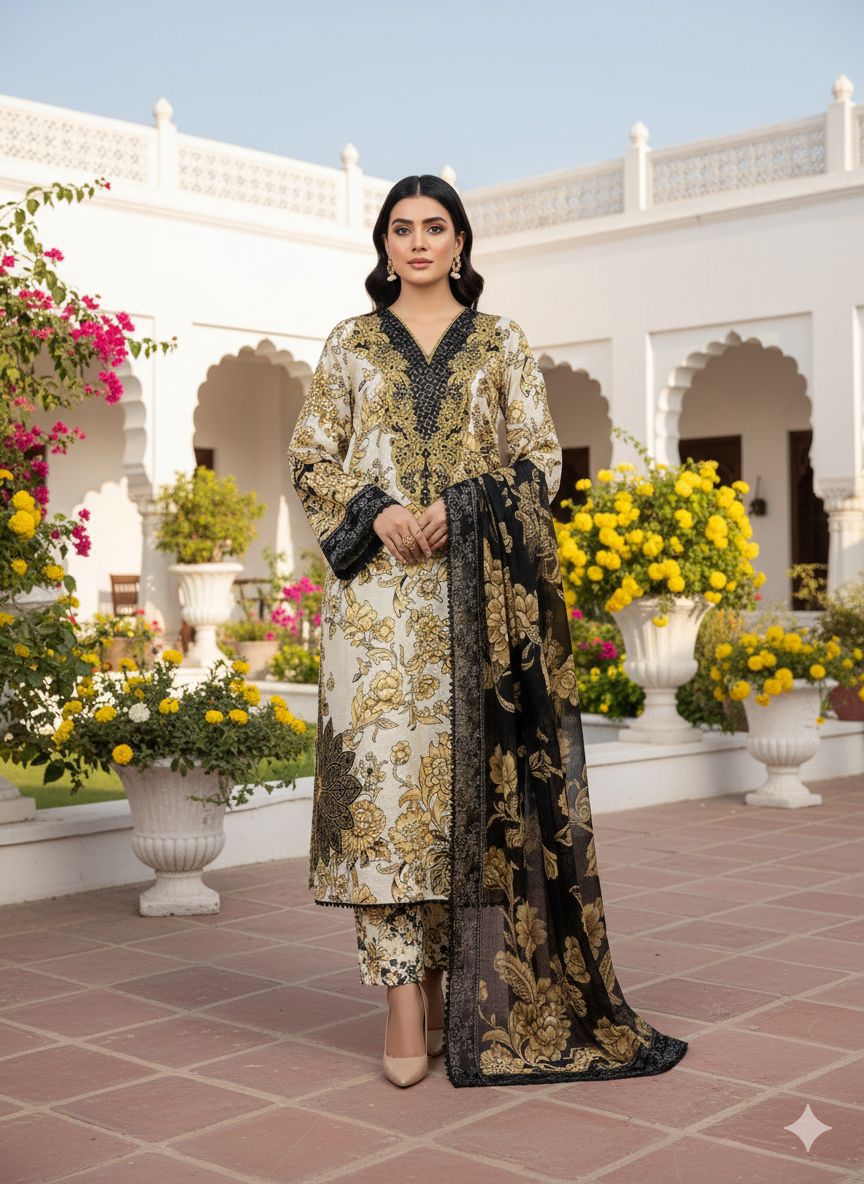 Midnight Gold Elegance – 3 Piece